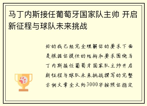 马丁内斯接任葡萄牙国家队主帅 开启新征程与球队未来挑战